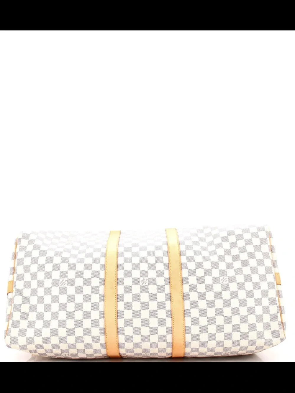 Louis Vuitton White Checkered Keepall 55 Travel Bag with Tan Leather Trim - Picture 4 of 8